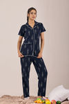 Sweet Moon Knit Cotton Pyjama Set - Navy Blue  — thumbnail 1